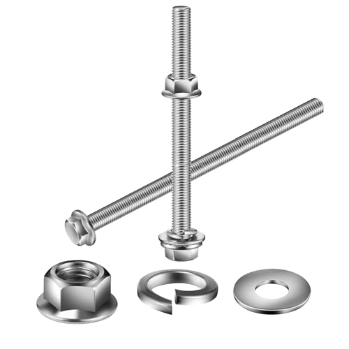 M6 x 70mm Flanged Hex Head Bolts, Nuts, Flat &amp; Lock Washers, 10Pcs 18-8 (304) Stainless Steel, Fully Threaded, by SG TZH