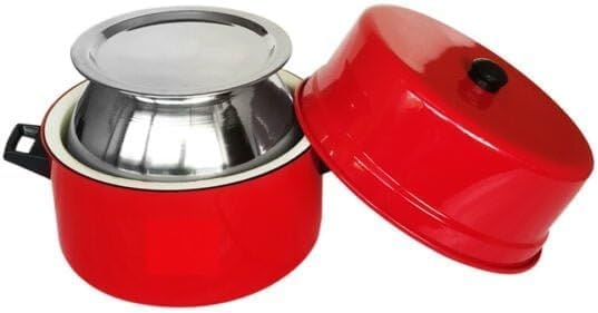 Premium Thermal Rice Cooker, Red Aluminium with Stainless Steel Pot, Multi-Purpose Casserole, 8-12 Hour Heat Retention (1 Kg Capacity)