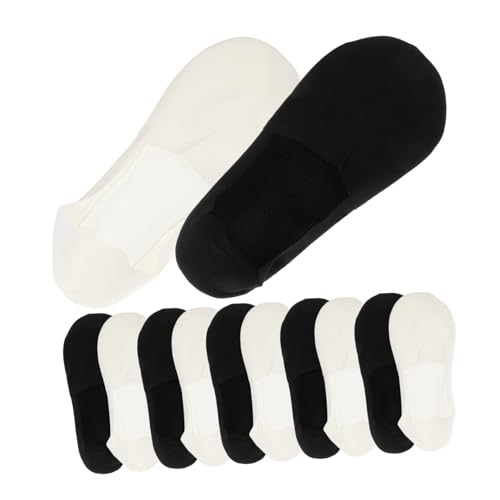 COOLHIYA 6 pares Calcetines Invisibles Hombre Transpirables Antideslizantes para Zapatos Planos Bajo Corte Diseño Elástico para Verano Negro y Blanco