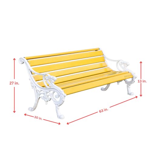 Image of BRISHI 3 Seater Cast Iron FRP Garden Bench for Indoor & Outdoor Park /Patio /Living Room /Terrace /Balcony (Yellow+ White)