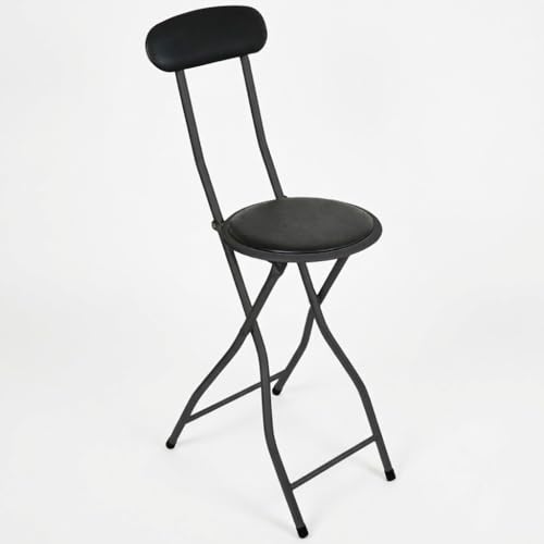 SuperGift.com Round Compact Padded Folding High Back Stools Chair Back Rest For Breakfast, Office, Kitchen, Desk Foldable Bar Chairs (Black) (1)