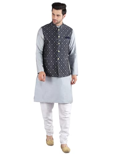 Image of Uri and MacKenzie Men's Silk Blend Kurta Pajama with Designer Ethnic Nehru Jacket /Modi Jacket