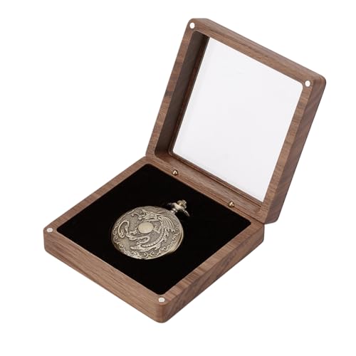 PH PandaHall Caja de reloj de bolsillo de madera, vitrina de reloj de bolsillo con tapa acrílica transparente, caja de almacenamiento de reloj de bolsillo individual de madera de nogal, organizador de