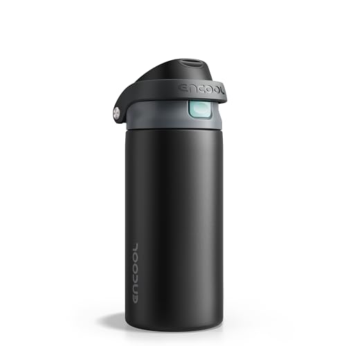 Image of ENCOOL Leakproof Insulated Water Bottle with Straw Dual-Sip Water Bottle Bag-Safe Design for Work, Commute & Gym - Keeps Drinks Cold All Day, 18 oz, Charcoal Gray