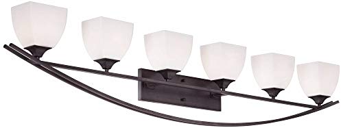 Franklin Iron Works Jenisen Arch Industrial Modern Wall Light Bronze Hardwired 62 3/4" 6-Light Fixture White Glass Shade For Bedroom Bedside Bathroom Vanity Living Room Hallway Dining House Home #TOP4