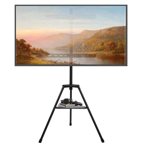 حامل تلفزيون، حامل تلفزيون فني مع قاعدة دوارة وحامل ثلاثي القوائم لشاشات LED LCD OLED المسطحة 32-75 بوصة، منظم كيبلات بارتفاع قابل للتعديل، حامل تلفزيون محمول دوار 180 درجة للمنزل
