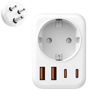 Adaptateur Prise Afrique du Sud, 5 en 1 Adaptateur Voyage France vers Afrique du Sud avec 1 AC & 2 USB-C & 2 USB-A Adaptateur Type M des Voyages en Afrique du Sud, Namibie, Mozambique et Plus ﻿