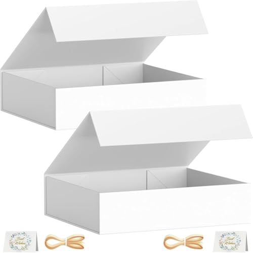 Confezione da 2 scatole regalo, 30 x 20 x 7,6 cm, per Presents with Lids Magnetic Closure Rettangle Collapsible for Groomsman Proposal Box, Christmas, Halloween, Birthday Gift Packging (Bianco)