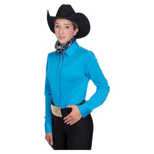 Schneiders Cowgirl Royalty Ladies Lightweight Stretch Show Shirt | Equestrian Elegance & Comfort for Horse Riders | Color Turquoise | Size X-Large