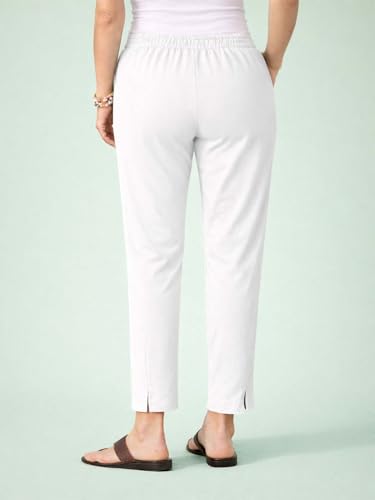 Image of KOTTY Women's Solid Straight Fit Ankle-Length Pants with Elastic Waist and Comfortable Stretch Fabric