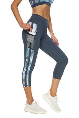 Buepeara Sport Leggings Damen Sporthose mit Taschen, High Waist Tights Laufhose Fitnesshose Für Sport & Alltag -Y2153 3/4 (Blau)/M Buepeara Sport Leggings Damen Sporthose mit Taschen, High Waist Tights Laufhose Fitnesshose Für Sport & Alltag -Y2153 3/4 (Blau)/M