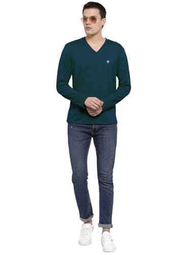 Image of Friskers Men's V-Neck Full Sleeves T-Shirt Blended Cotton with Elastane