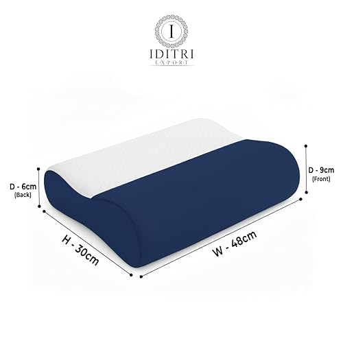 Image of Memory Foam Cervical Pillow Set of 2, 220 GSM Jacquard Cover, Ergonomic Contour Design for Neck Alignment, 48 x 30 cm, Blue and White Dual Tone, Comfortable Sleeping Bed Cushion