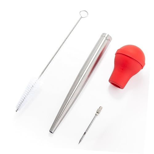 OUNONA 1Set Turkey Baster with Drip Oil Seasoning Tube Red Barbecue Pump Needle Tools for Flavor and Marinade Enhancement Home and Restaurant