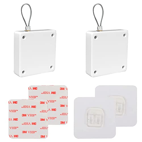 Jetisva 2pcs Automatic Door Closer for Interior Door White,Punch-Free Auto Sensor Door Closers for Wooden Gate, Small Gate Closer with Self Adhesive Hook and Drawstring for Aluminum Alloy,Glass Door