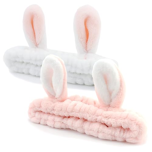 Diadema Maquillaje Mujer, 2 PCS Diadema Maquillaje, Orejas de Conejo Diademade Maquillaje, Diadema Maquillaje Elástica, Diadema Skincare Mujer, para Lavar La Cara Spa Yoga (C, Talla única)