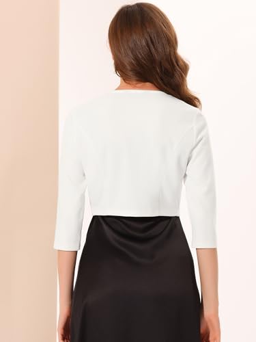 Image of Allegra K 3 /4 Sleeve Shrug Top for Women's Collarless Pleated Open Front Cropped Cardigan
