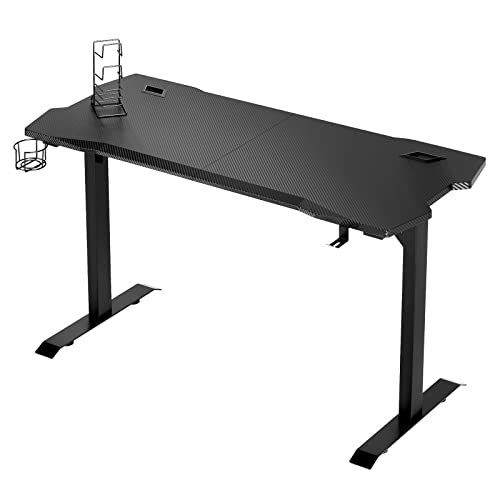 FirFurd 140cm Escritorio Gaming, Mesa Gaming, Mesa Escritorio Grande, Mesa Gamer, Escritorio Ordenador, con Alfombrilla de Ratón, Gancho para Auriculares, Portavasos, Negro Cover