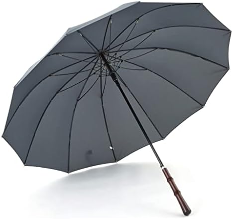 PAIFA Umbrellas,Retro Umbrella 12 Bones Wind Resistant Stick Umbrella with Mahogany Handle Extra Large Waterproof Umbrella for Family/Light Gray