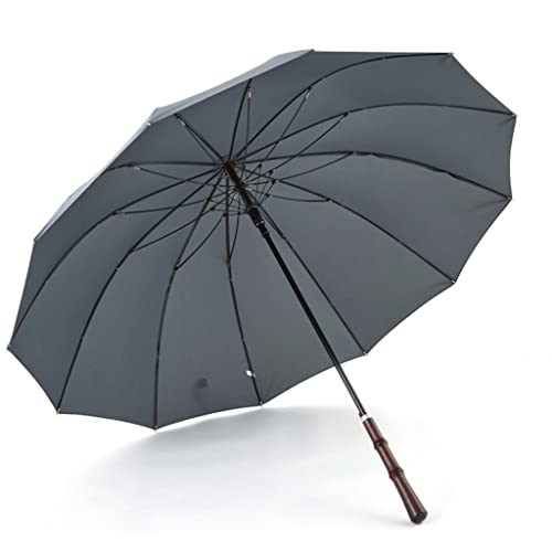 Paifa Umbrellas,Retro Umbrella 12 Bones Wind Resistant Stick Umbrella With Mahogany Handle Extra Large Waterproof Umbrella For Family/Light Gray #TOP29