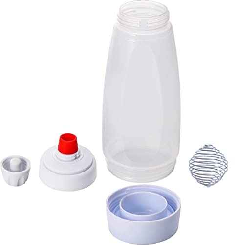 Pancake Batter Dispenser – 2 in 1 Mixer & Dispenser with Whisk Ball and Stand Base – Pancake Batter Mixer for Pancakes, Crepes, Waffle, Muffins, Qatayef, Cupcakes – Easy-Pour Silicone Spout