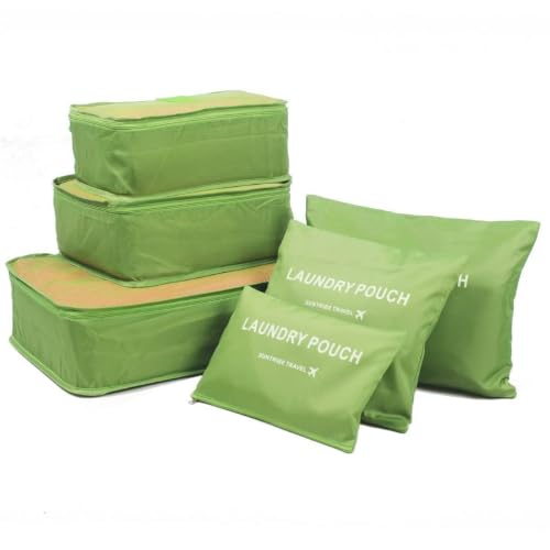 Image of Travel Organizer Pouch Set of 6, Space Saver Packing Cubes for Suitcase, Clothes, Underwear, Socks and Shoes (GREEN)