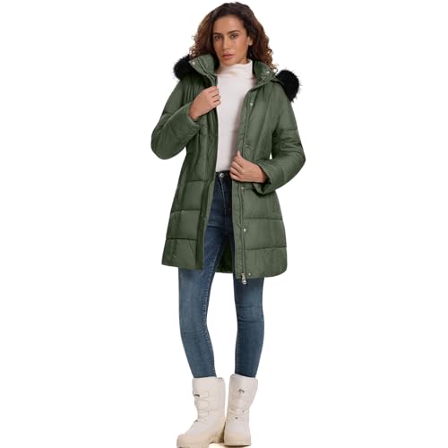 Image of HOTIAN Women's Winter Puffer Down Coat Long Thickened Padded Parka Warm Jacket with Faux Fur Detachable Hooded