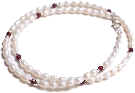 Freshwater Pearl with Genuine Garnet, 925 Sterling Silver spacer and Clasp Necklace, Choker, Layering, Minimalist Holiday Gift - Image 7