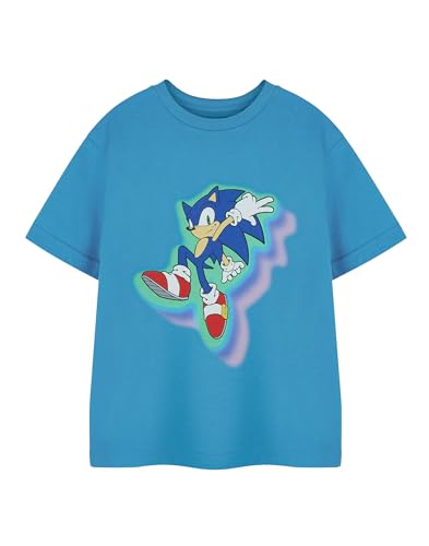 Sonic The Hedgehog Boys T-Shirt | Glow Trio Blue Short Sleeve Graphic Tee | Kids Gamer Apparel Top Movie Merchandise Gift for Children & Teens