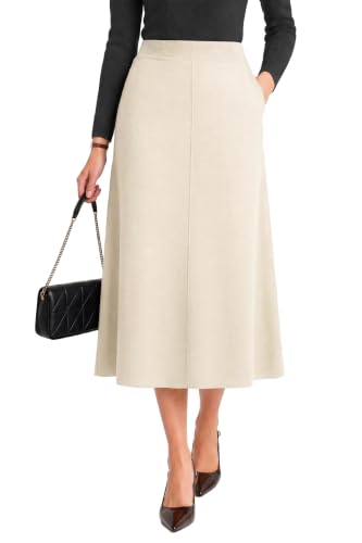 Arach&Cloz Women's Wool Blend Sweater Casual Fall Long Midi Skirts Outfits Beige M