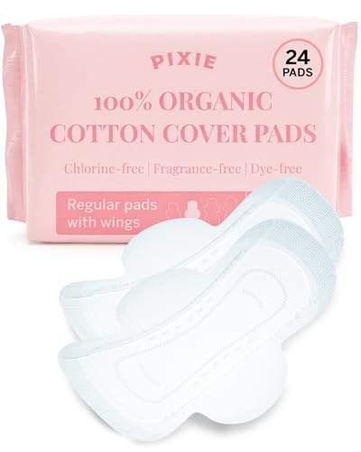 Image of Pixie Organic Cotton Ultra Thin Pads with Wings for Women - Leak-Proof & Moisture-Wicking for Feminine Care - Compostable, Unscented Menstrual Pads - Regular Absorbency - 24 Count