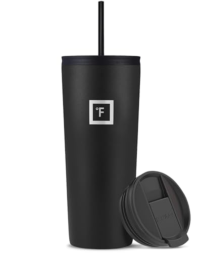 IRON °FLASK Classic Tumbler - Vacuum Insulated Stainless Steel Water Bottle, Double Walled, Drinking Cup, Insulated Travel Mug (Midnight Black, 24 oz Solid Lid)