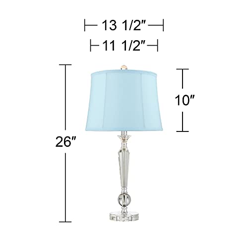 Vienna Full Spectrum Jolie Traditional Glam Art Deco Table Lamps 26" High Set Of 2 Candlestick Clear Glass Crystal Blue Softback Drum Shade For Living Room Bedroom House Bedside Nightstand Home #TOP3