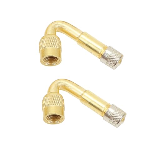 Image of 2 PCS 45 Degree Metal Valve Stem Extenders, Universal Valve Stem Extensions Compatible for Dual Wheels Passenger Cars, Stroller, RV, Motorcycles, Bicycles, Trailers (Gold)