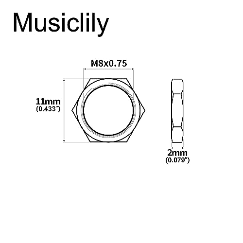 Musiclily Basic M8x0.75 Pots Mounting Hex Nuts for Metric Guitar Bass Potentiometers Nickel (Set of 10), M8 Nut, 8mm - Image 2