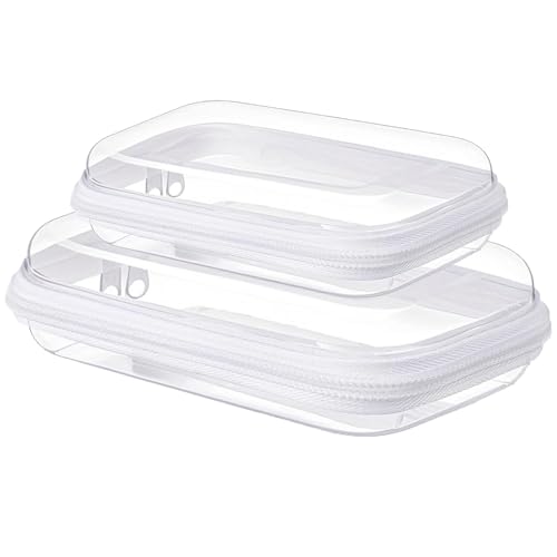 Image of Delphinus Transparent Hard Shell Plastic Zipper Box, One Large and One Small Double Zipper Hard Transparent, Used for Storing Snacks Makeup Tools and Toiletries