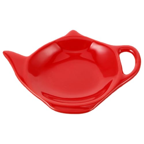 NUOBESTY Porte-Sachet de Thé en Céramique Rouge de Théière Repose-Sachet et Repose-cuillère Multifonction pour Sachets de Thé et Goûters Accessoire la Cuisine Élégante