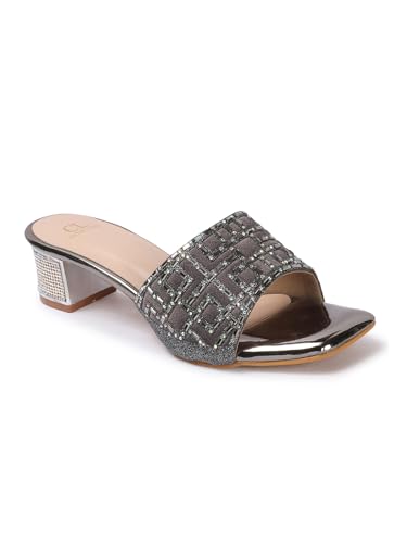 Image of Carlton London Women Stylish Fashion Embellished Ethnic Sandals for Outdoor, Party, Wedding and Holidays with Block Heels