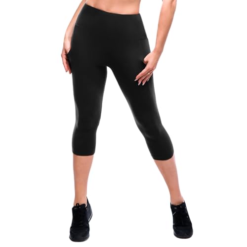 SINOPHANT High Waisted Leggings with Pockets Women, Full Length Capri Buttery Soft Stretchy Yoga Pants(Capri Black,L-XL)