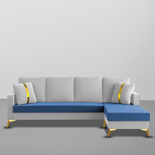 Image of Casaliving Mandis RHS 4 Seater L Shape Sofa Set for Living Room (Blue Grey Fabric) Premium Fabric Sofa