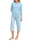CALIDA Lovely Nights 3/4 Pyjama Damen, 100% Baumwolle, hautfreundlich, weich, pflegeleicht Cascade Blue 40 42