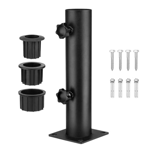Sonnenschirm Halterung Boden Standrohre Schirmständer Universalhalterung Verstellbarer mit 3 PVC Reduzierring(32/38/48mm), Schirmständer aus Eisenrohr，Schirmbaser für Holzboden, Balkon, Deck, Terrasse
