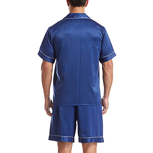 Silk Satin Pajamas Sets for Mens,Short Sleeve Sleepwear Button-Down PJs Sets 2 Pieces Loungewear with Pockets2