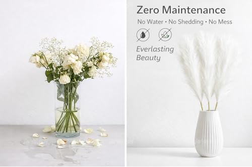 Image of Divyakosh Artificial Pampas Grass 3 Pcs (White) Faux Dried Flowers Small Flower Stems for Home Decor, Living Room, Bedroom, Table Vase Decoration Office Boho Decor (41 cm, No Vase)
