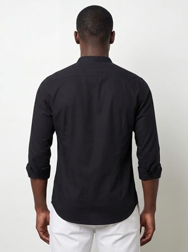 Image of Amazon Brand - INKAST Men's Cotton Blend Plain Solid Casual Shirt | Mandarin Collar | Full Sleeves | Regular Straight Fit | Office & Daily Casual Wear