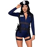 Generisch Polizei Kostüm Damen 6 Stück Swat Kostüme Polizistin Uniform Mit Schwarz Hut Und Handschellen Sexy Security Faschingskostüm Cosplay Mottoparty Outfit Karneval