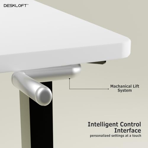 Image of Manual Height Adjustable Desk - Ergonomic Sit Stand Desk with Hand Crank, 120x60 cm Walnut Wood Grain Desktop, Sturdy Computer Workstation for Home Office, Black Frame & White Top