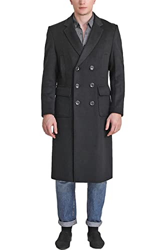 Landing Leathers Men Holmes Wool Blend Long Walking Pea Coat with Removable Hood (Also available in Big and Tall)2