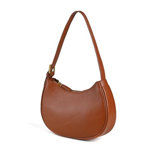 Genuine Leather Shoulder Bag for Women Mini Clutch Purse Tote Handbag with Zipper Closure Small Crossbody Bag