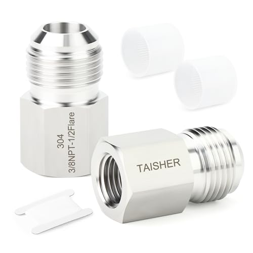Image of TAISHER 2PCS Forging of 304 Stainless Steel Tube Flare Fittings, 1 /2 inch Male Flare x 3 /8 inch NPT Female, Half Union